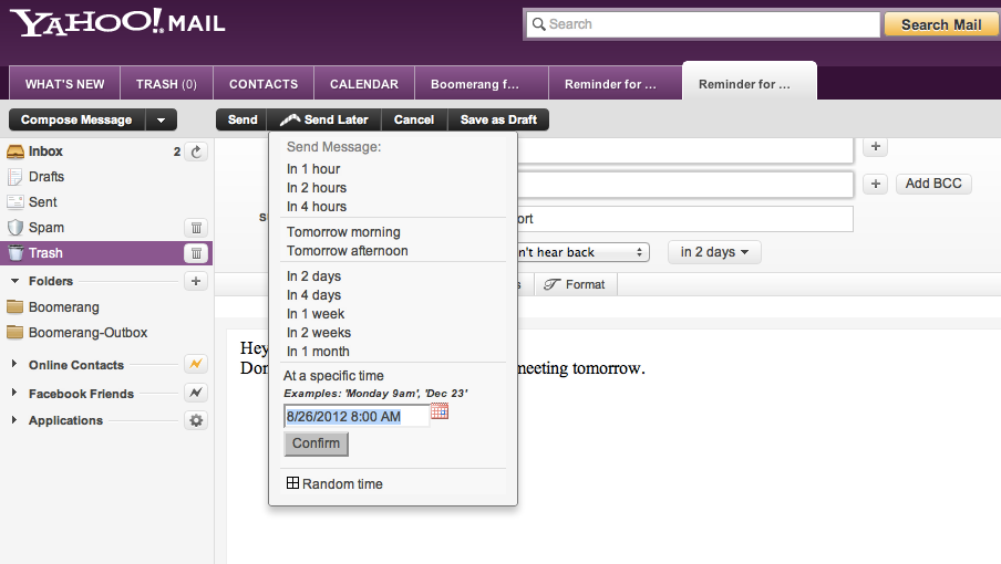 boomerang yahoo send sent message schedule when help browser computer need